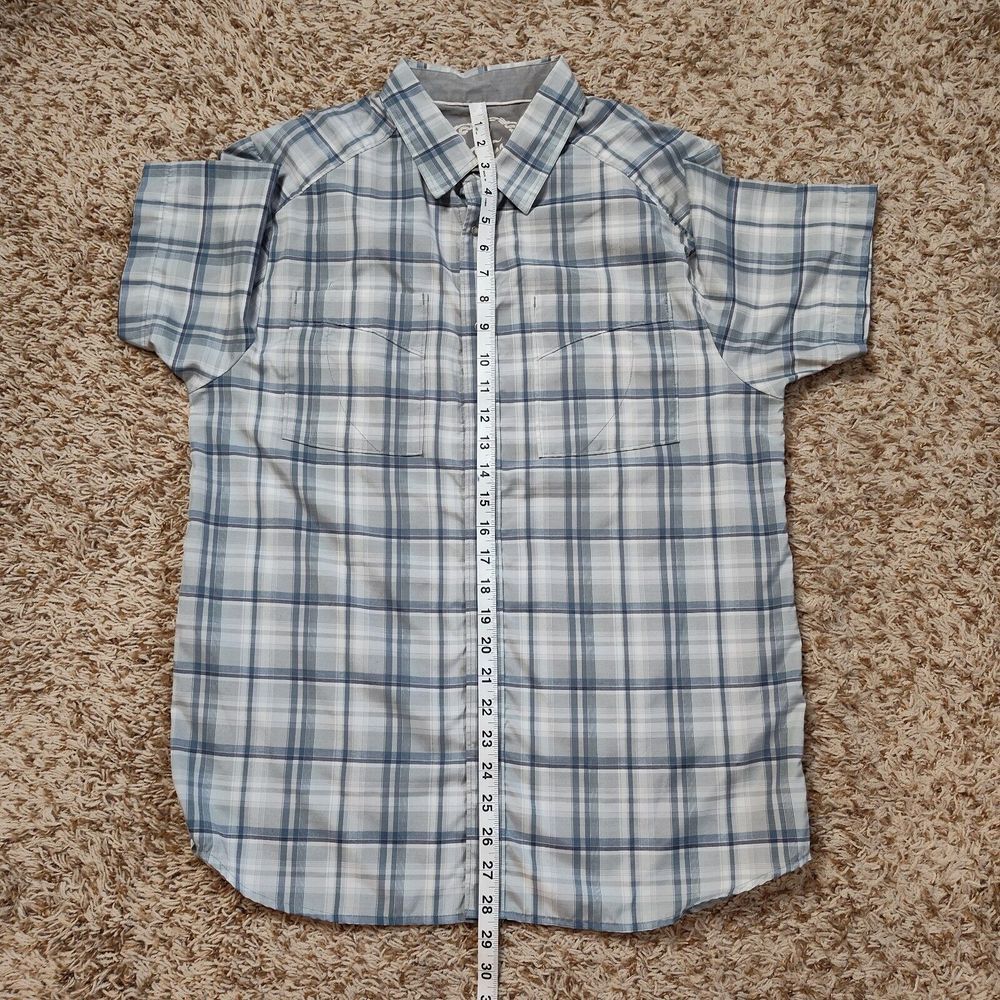 Prana Pearl Snap Men Sz M Short Sleeve Polyester Blend Plaid Shirt - Picture 6 of 9